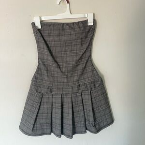 Strapless mini plaid dress